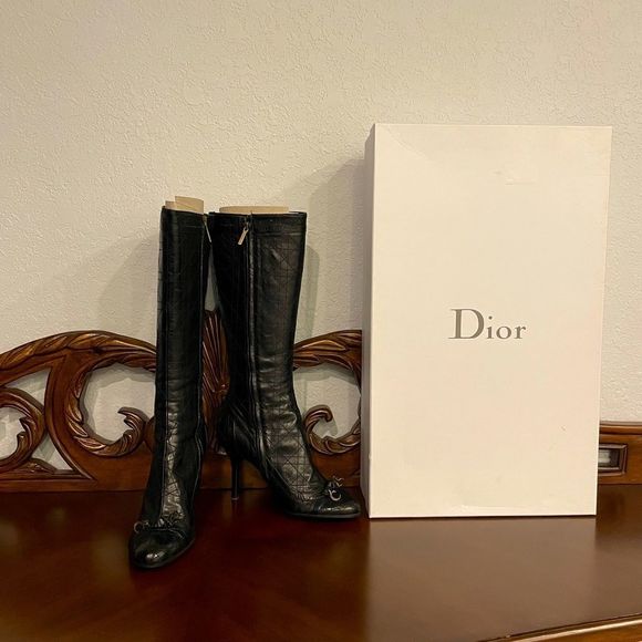 Dior Shoes - Dior Tall Cannage Quilted Nappa Leather Kitten Heel boots